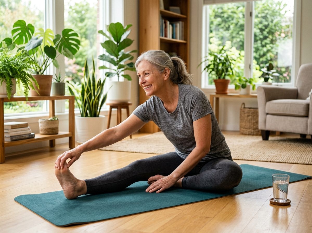 Femme de plus de 60 ans faisant des étirements doux