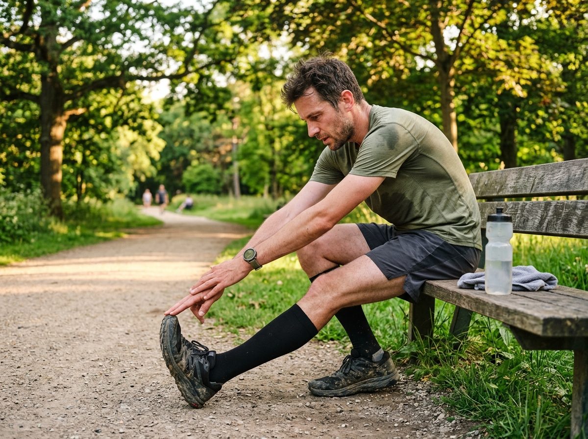 Coureur qui s’étire après l’entraînement
