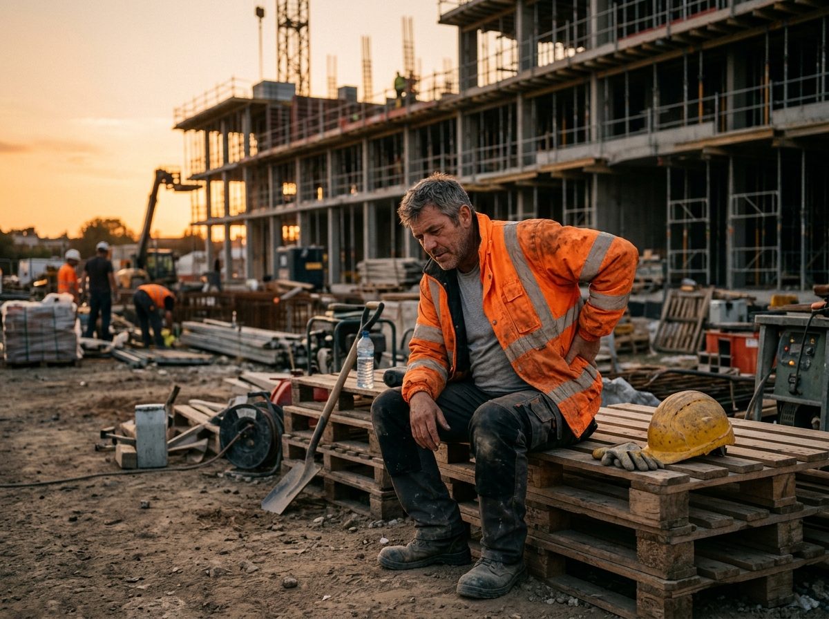 Ouvrier du bâtiment fatigué en fin de journée